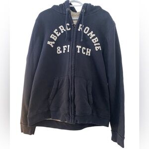 Y2K Abercrombie and Fitch Sherpa Lined Zip Up Hoodie Size XL Navy